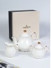 White with gold plated tea pot, creamer & sugar pot set